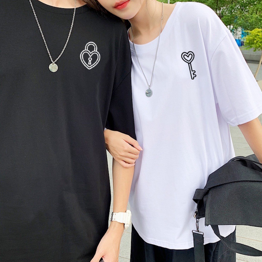 Áo cặp nam nữ, áo phông đôi in hình chìa khoá không bong tróc chất thấm hút