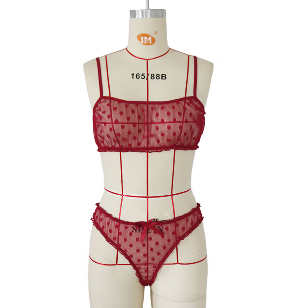 Set Đồ Lót Xuyên Thấu Họa Tiết Chấm Bi Điệu Đà Gợi Cảm Cho Nữ