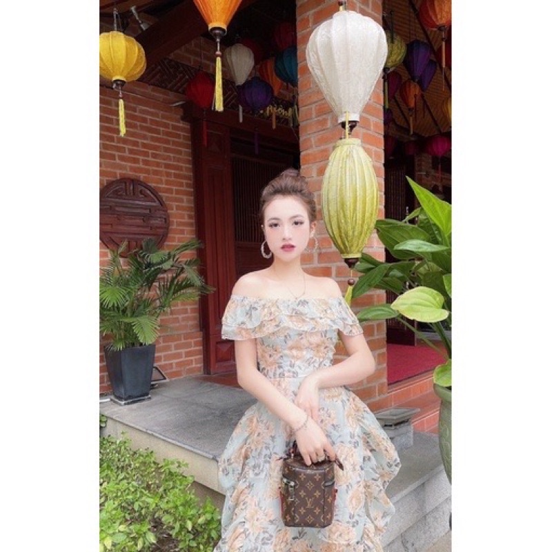 Đầm voan hoa đuôi cá_Váy hoa dáng dài tiểu thư