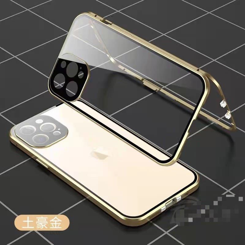 Ốp lưng hít nam châm 2 mặt kính cho iPhone 13, 13 Pro, 13 Pro Max Khung viền nhôm