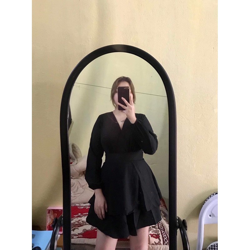 Đầm tầng màu đỏ bigsize mặc Tết tay dài cổ đắp chéo 55-90kg