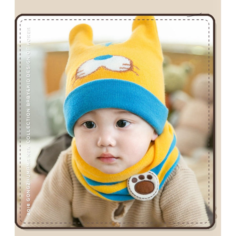 Bộ mũ len hổ Tiger kèm khăn quàng cổ, mũ len hình chú hổ kèm khăn ống cho bé