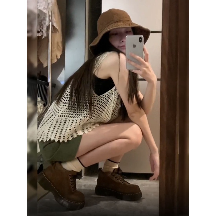 Kumikumi HUANG YOYO Áo Dệt Kim Không Tay Dáng Rộng Khoét Lỗ Thời Trang Mùa Hè Hàn Quốc Dành Cho Nữ 2023 croptop