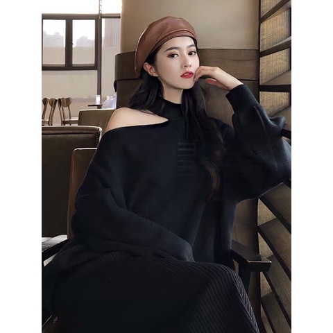 Áo len nữ trễ vai form oversize giấu quần, xẻ vai mềm mịn cao cấp LICA - A08 | BigBuy360 - bigbuy360.vn