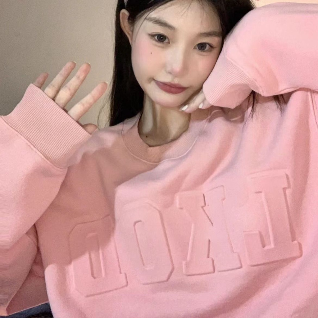 Jiashucheng Áo Nỉ Dài Tay Form Rộng Phong Cách Đường Phố Mỹ