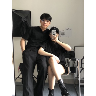 Áo sơ mi đen cổ trụ