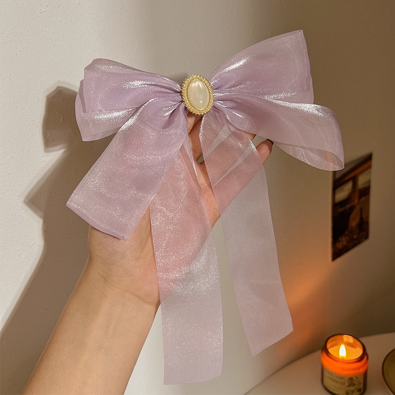 Dây Cột Tóc Hình Nơ Đính Ngọc Trai Thời Trang Hàn Quốc