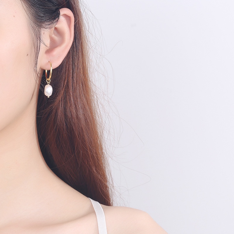 Bông Tai Mạ BạC 925 ĐíNh NgọC Trai Giả Xinh XắN