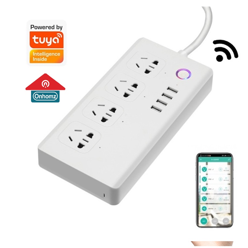 [Onhomz] Ổ điện wifi Tuya Smartliffe 4 ổ cắm và USB điều khiển từ xa công suất cao bảo vệ chống cháy