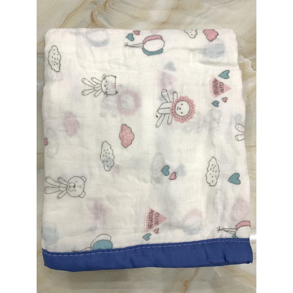 Khăn Tắm Cho Bé Cotton Sợi Tre 6  Lớp Bo Viền 90X80cm