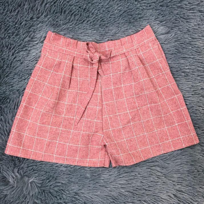 Quần đùi nữ ống rộng kẻ ô to thời trang ་ | BigBuy360 - bigbuy360.vn