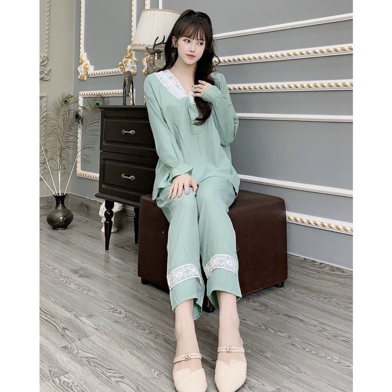 Bộ đồ bầu đẹp giá rẻ - bộ sau sinh chất ĐŨI LỤA thiết kế nơ xinh, có khóa cho bé ti tiện lợi B10