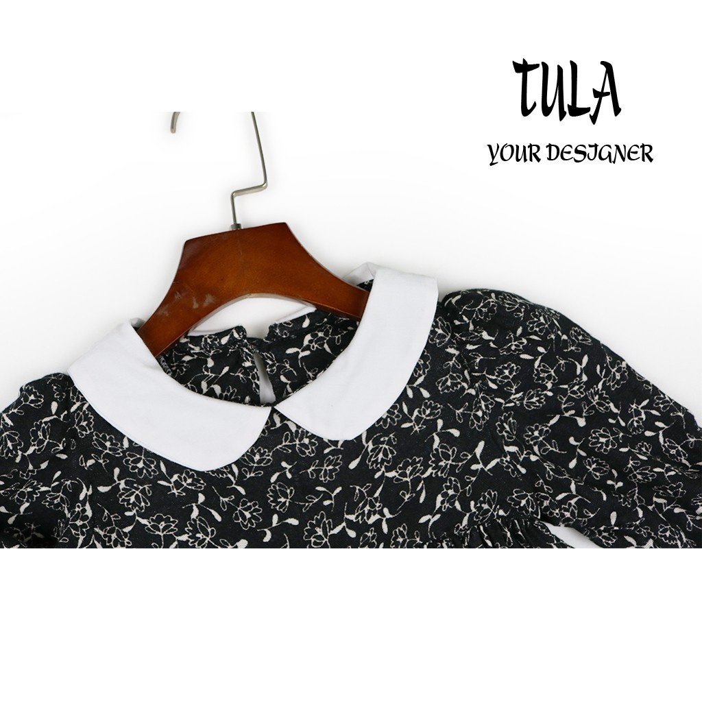 Váy Đầm Bé Gái Bồng Xòe Cổ Trắng Vải Xô 2 Lớp Hàn Quốc