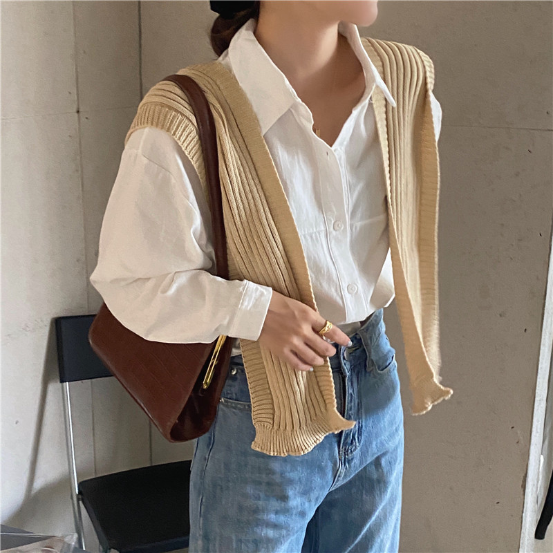 Bộ Áo Sơ Mi Dài Tay Dáng Rộng + Khăn Choàng Kẻ Sọc 37643