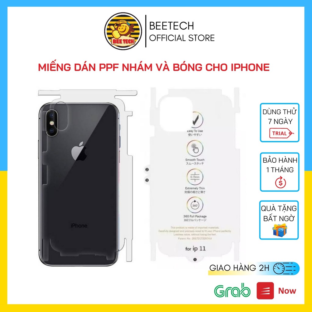 Miếng dán PPF iphone full lưng và viền máy, dán lưng iphone 2 loại (Trong, Nhám) - Beetech