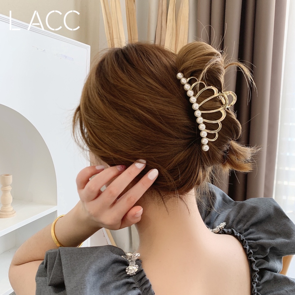 Kẹp tóc ngọc trai nhân tạo kim loại lớn cho nữ