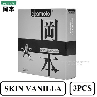 Bao cao su Okamoto Skin Vanlilla siêu mỏng hương vani 3pcs