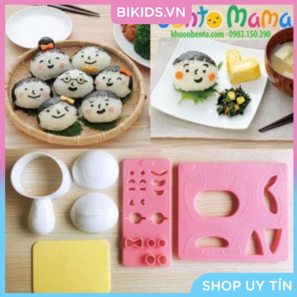 BỘ ÉP CƠM HOẠT HÌNH FAMILY KÈM TẤM CẮT TRANG TRÍ - Cao cấp