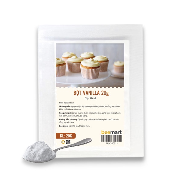 Nguyên liệu Bột Hương Vanilla 20g tự nhiên và tổng hợp nhập khẩu từ Đài Loan, Glucose.