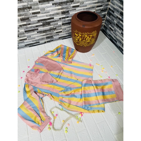 set lụa mango sọc tay dài quần dài cao cáp