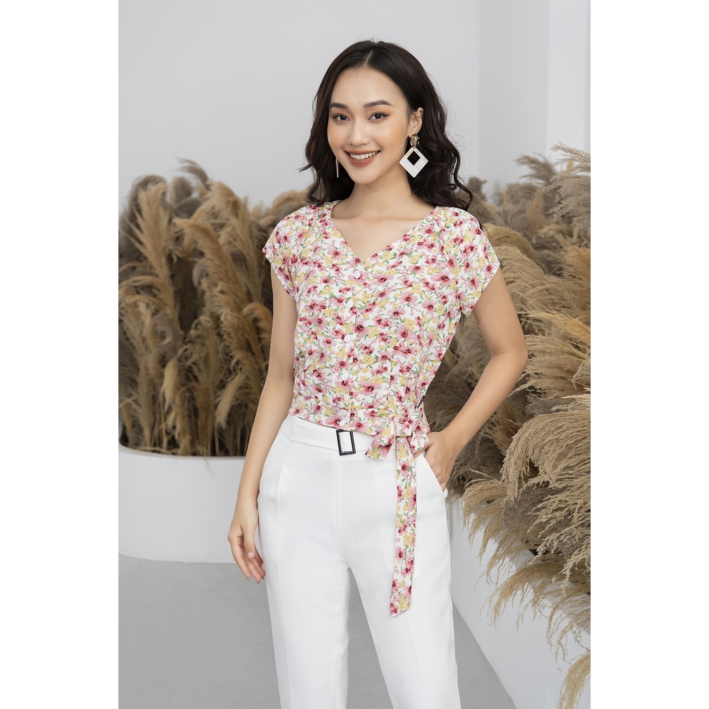 Áo sơ mi nữ công sở họa tiết hoa LUPERI LFSM1161  eo thắt dây hoa xinh xắn, cá tính, siêu sang