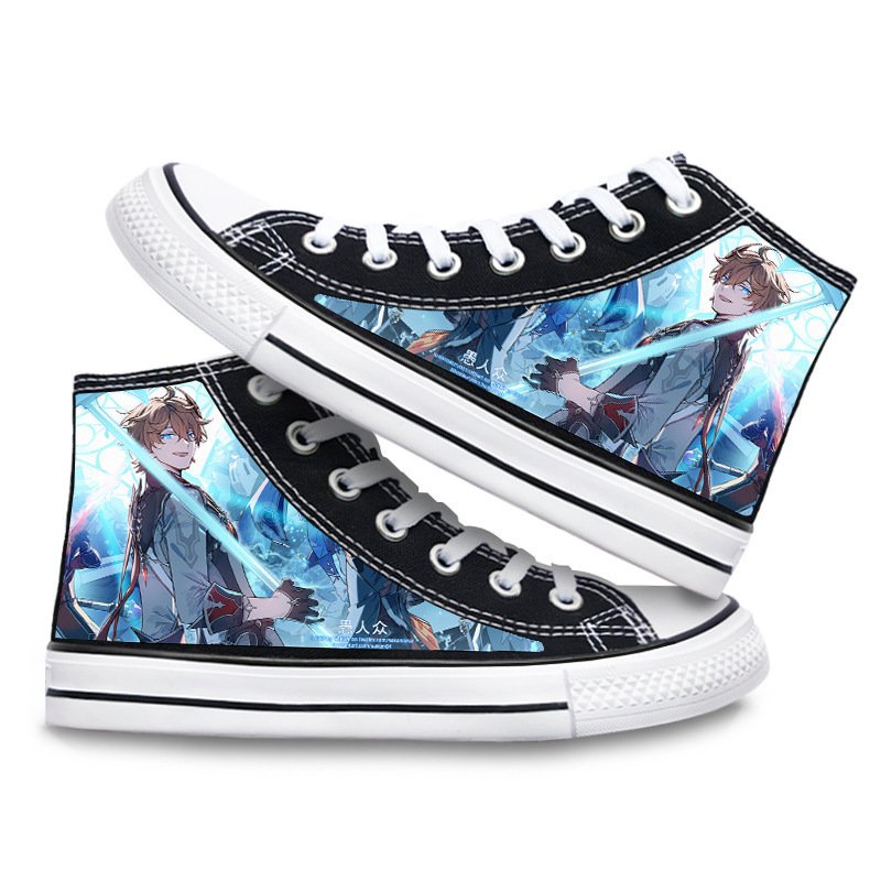 Giày Thể Thao canvas Cổ Cao In Họa Tiết Anime genshin impact zhongli xiao