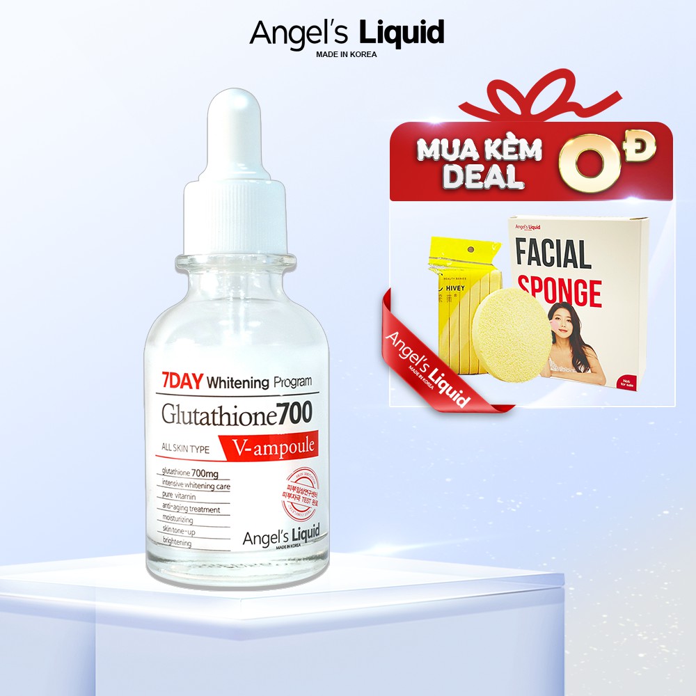 Serum dưỡng trắng làm đều màu da Angel Liquid 7 Day Whitening Program Glutathione 700 V-Ample 30ml
