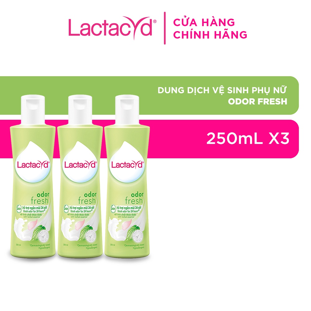 Bộ 3 chai Dung Dịch Vệ Sinh Phụ Nữ Lactacyd Odor Fresh Ngăn Mùi 24H 250ml/chai