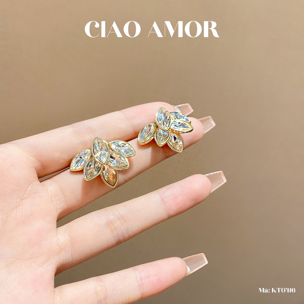 Khuyên tai nữ, Bông tai bạc 925 hoa sau cánh to đá sang trọng lấp lánh dự tiệc Trang sức Ciao Amor - KT0416