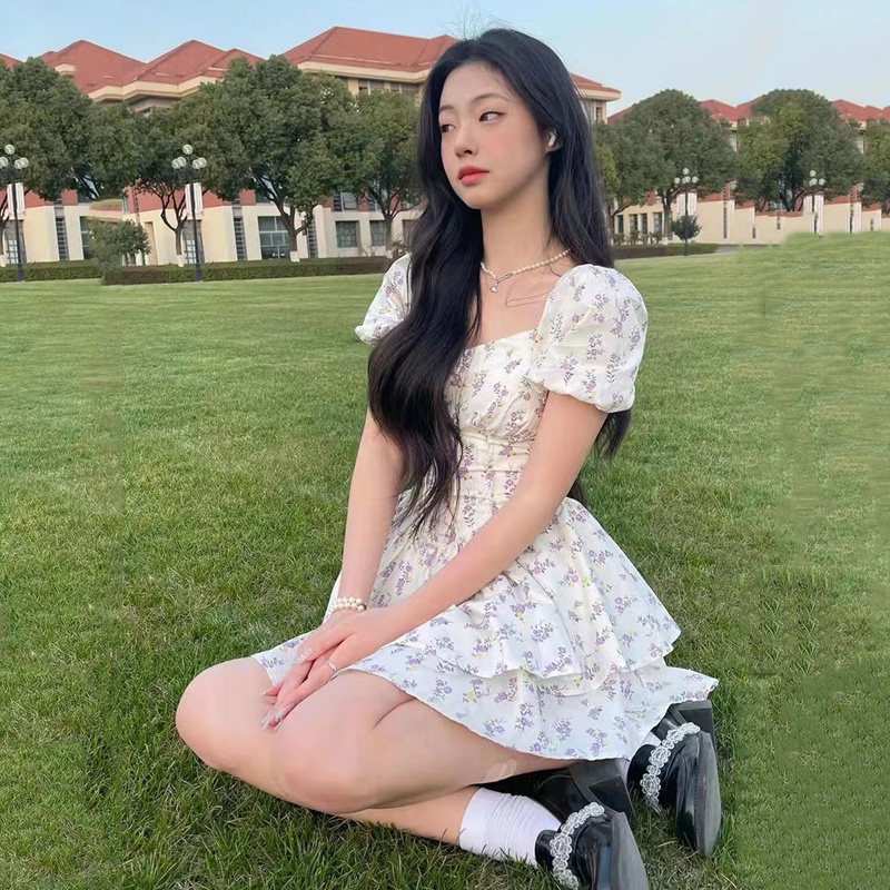 Đầm Hoa Cổ Vuông Thời Trang Xuân Hè 2022 Mới Mẻ Cao Cấp Cho Nữ