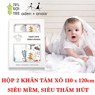 Hộp 2 khăn tắm xô Aden sợi tre siêu mềm, siêu thấm hút cho bé