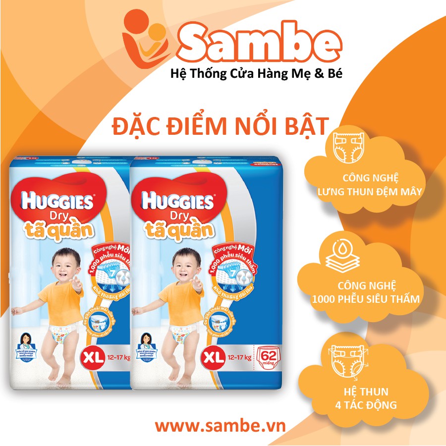 Tã Quần Huggies Size XL 32 Miếng/ 34 Miếng/ 62 Miếng - Hàng Chính Hãng