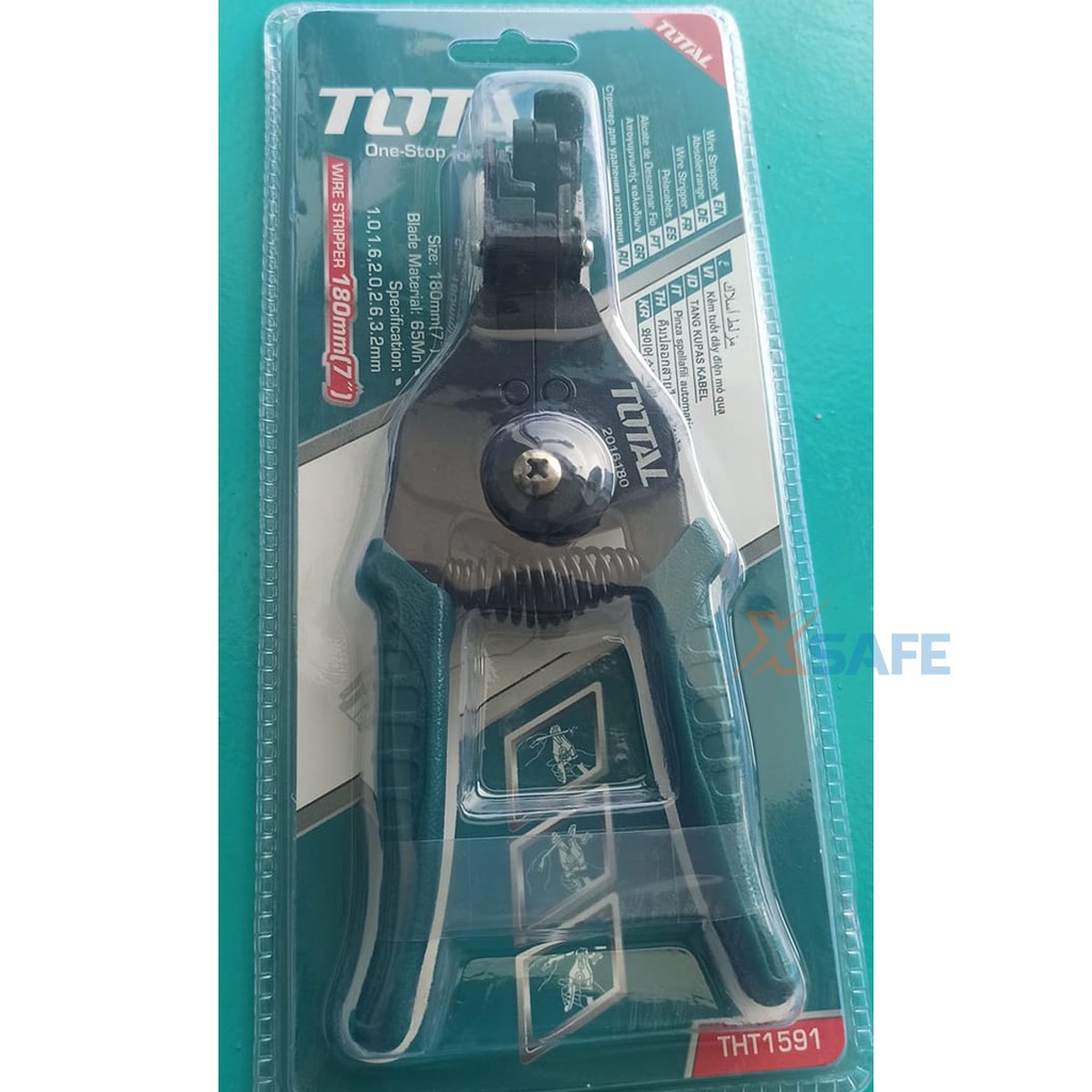 Kìm tuốt dây điện đa năng TOTAL THT1591 180mm, lưỡi chất liệu 65MN, hợp kim kẽm không gỉ phù hợp với mọi kích cỡ dây