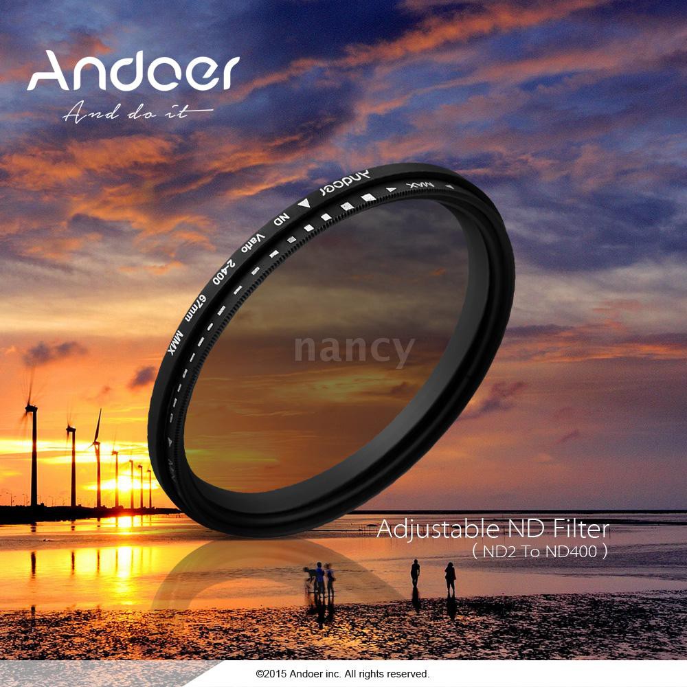 Bộ lọc Andoer 62mm ND trung lập có thể điều chỉnh ND2 sang ND400 dành cho máy ảnh Canon Nikon DSLR