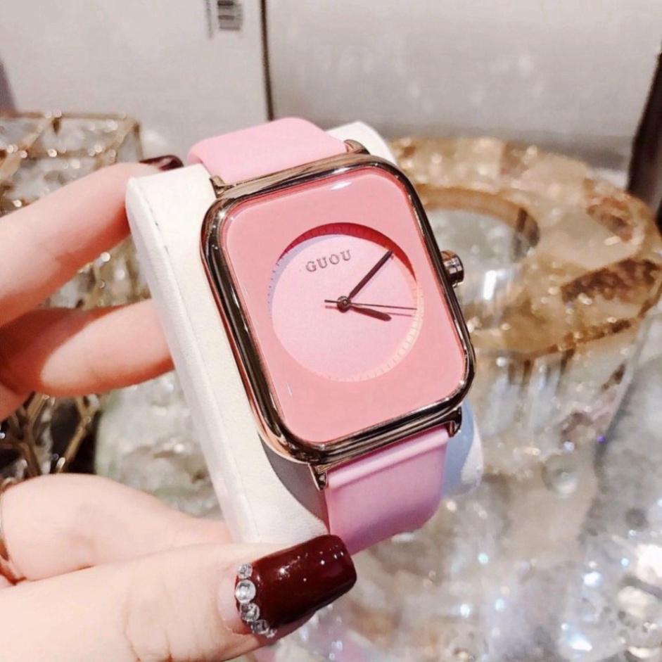 Đồng hồ nữ guou unisex bản ip quai silicol mặt chữ nhật siêu hot 2021 bản dây aple donghonu (video ảnh thật)
