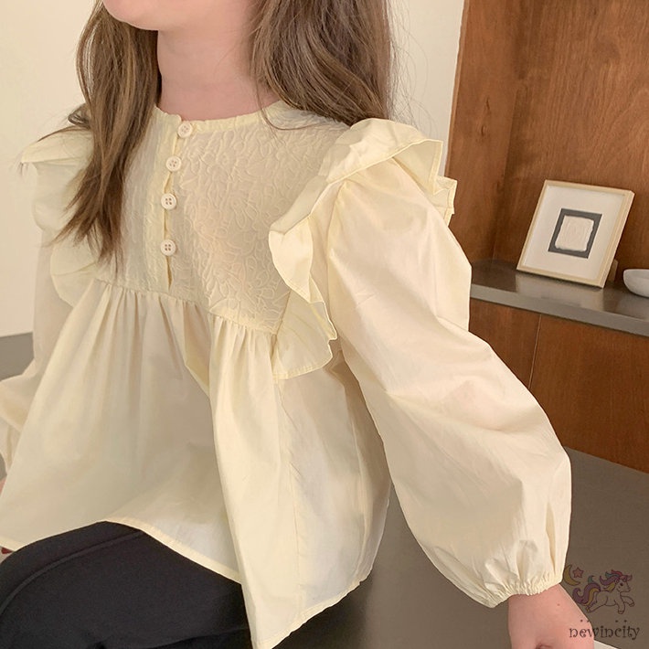 Set Áo Kiểu Tay Bèo + Quần Skinny Phong Cách Hàn Quốc Cho Bé Gái