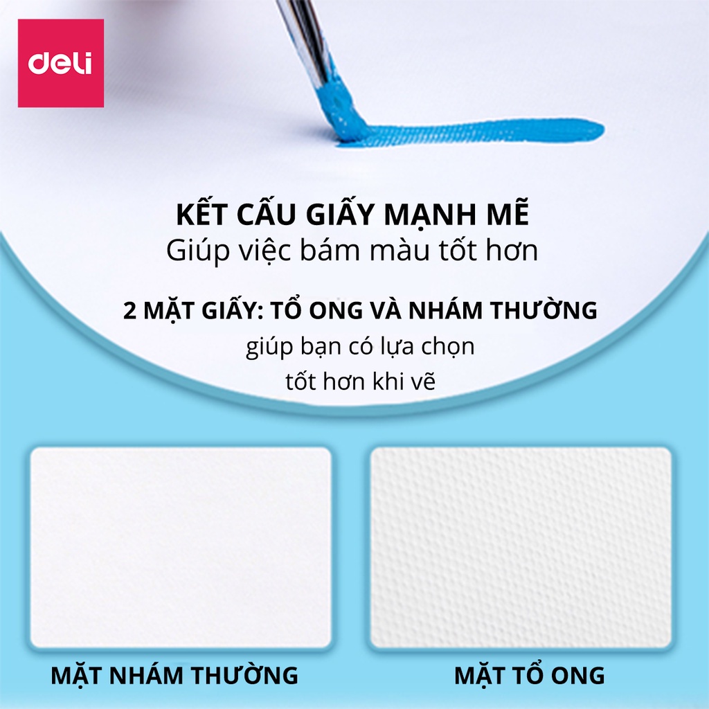 Giấy vẽ chuyên dụng Deli - Gouache - Định lượng 8k 160gsm/180gsm 1 tệp/ 20 tờ- 73615 / 73617