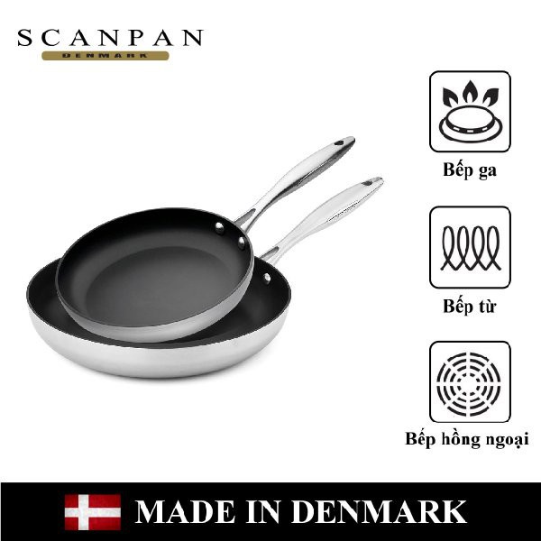 Bộ chảo chống dính 2 chi tiết Scanpan CTX 20cm &amp; 26cm 65202600 đáy từ, sản xuất tại Đan Mạch, bảo hành chống dính 3 năm