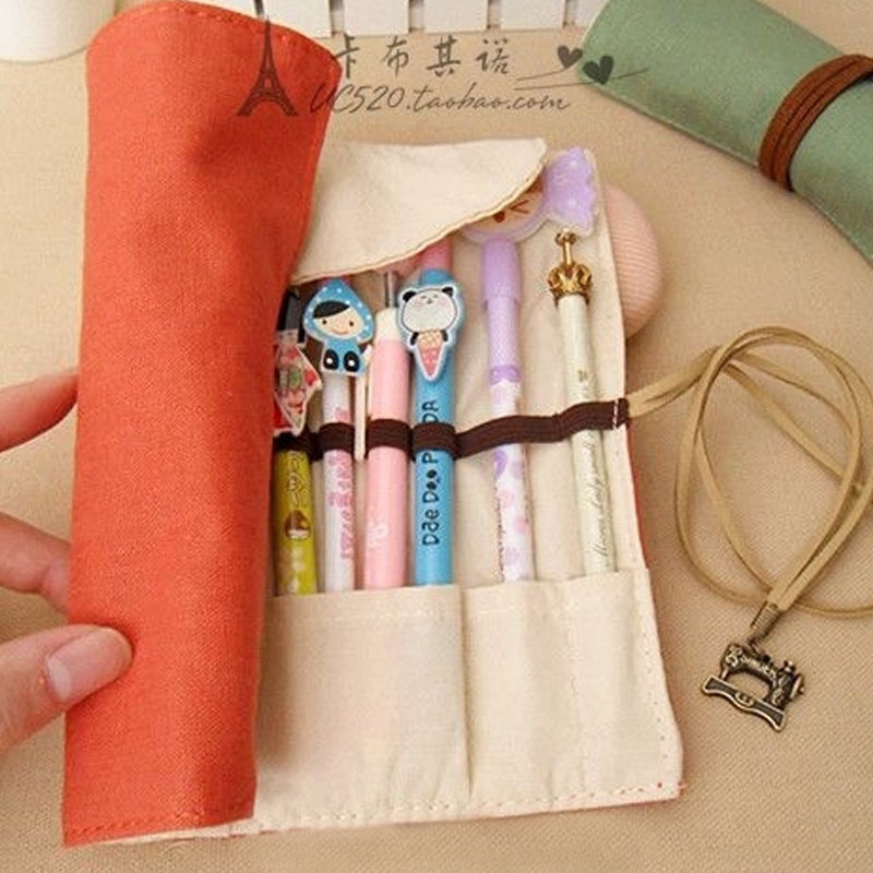 Large Capacity Canvas Multi-function Cosmetic Bag Retro Simple Student Pencil Case