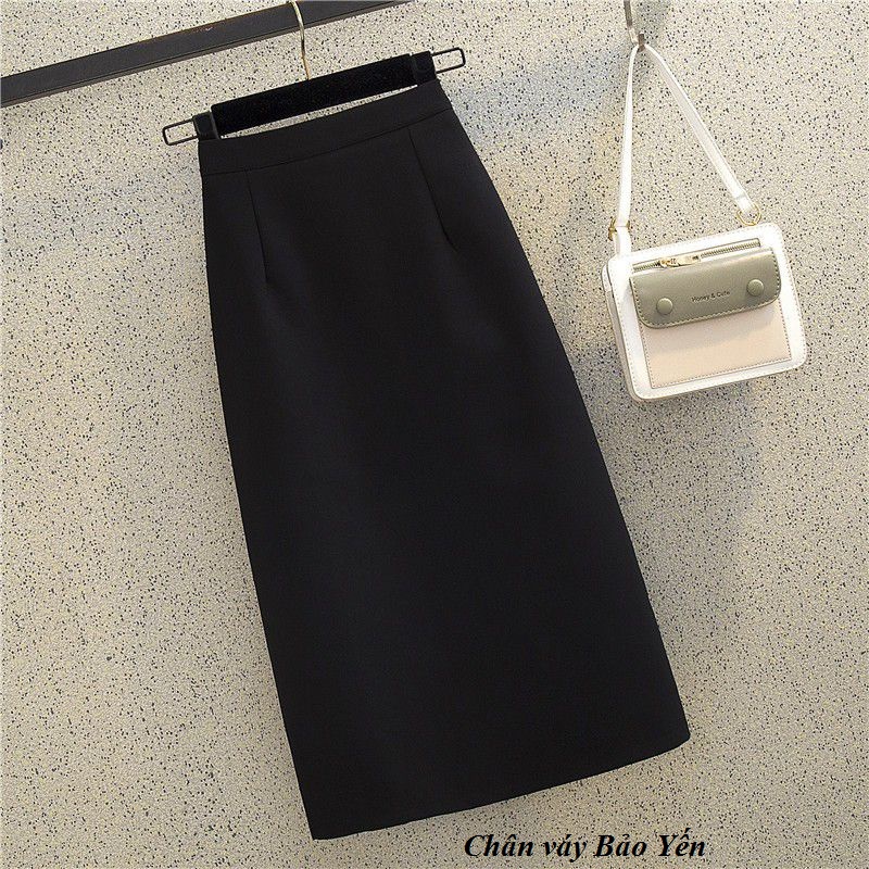 Chân váy chữ A xẻ tà màu đen_ M11D