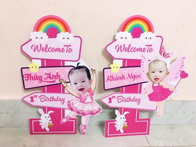 Cây welcome chèn hình bé trang trí sinh nhật cho bé trai bé gái