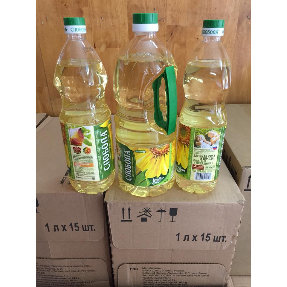 Dầu hướng dương hữu cơ Sloboda Nga 1lít số 1 Nga Date T9/2024