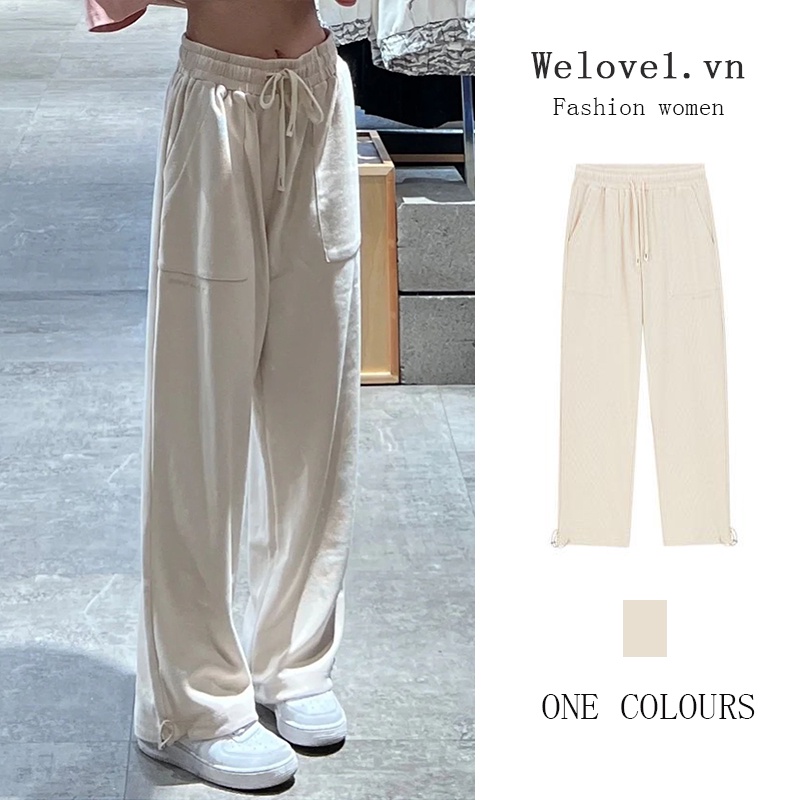 Quần dài thể thao ống rộng cạp cao dây rút thời trang mùa hè cho nữ