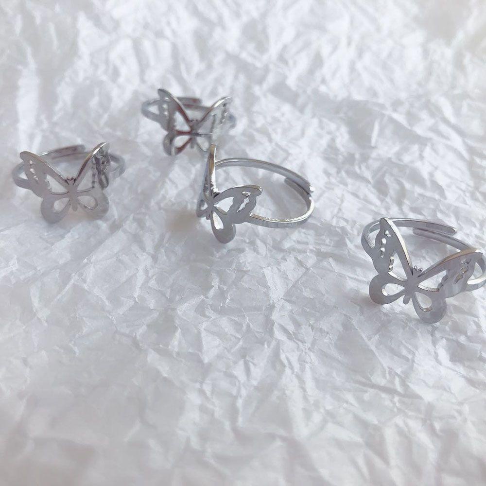 Nhẫn Hình Bướm Bằng Thép Không Gỉ Có Thể Điều Chỉnh Phong Cách Harajuku Cổ Điển