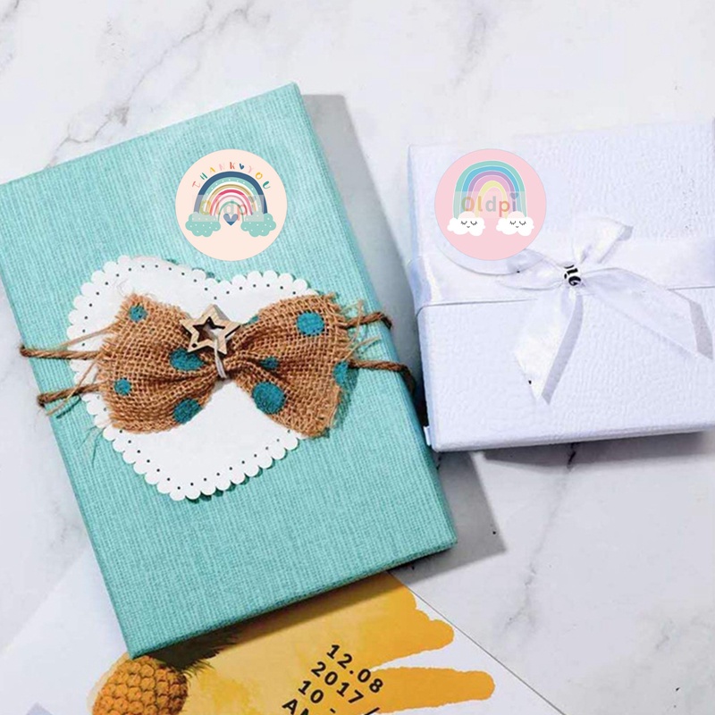 Cuộn 500 Nhãn Dán In Chữ Thank You Sitckers Màu Cầu Vồng Dễ Thương Dùng Làm Quà Tặng