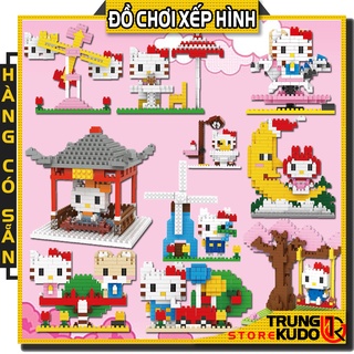 Mô hình Hello Kitty đáng yêu cho trẻ dạng Đồ chơi xếp hình mèo Kitty làm quà tặng, đồ decor