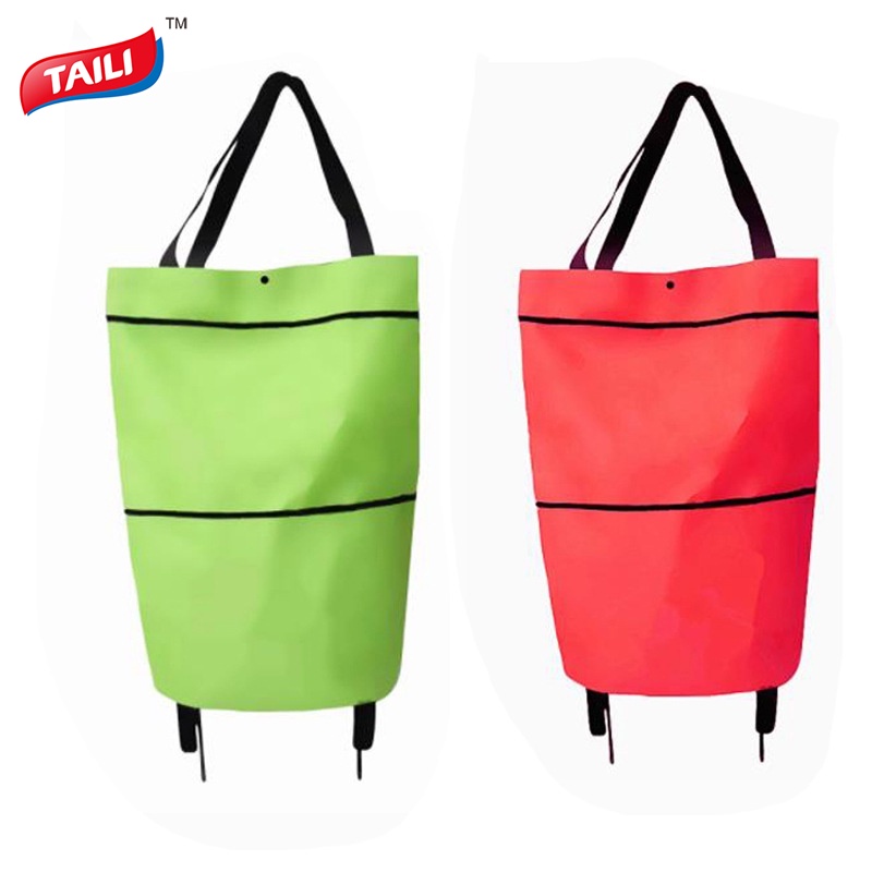Túi Mua Sắm TAILI Có Bánh Xe Đẩy Mua Sắm Màu Trơn Bằng Vải Oxford Gấp Gọn Linh Hoạt