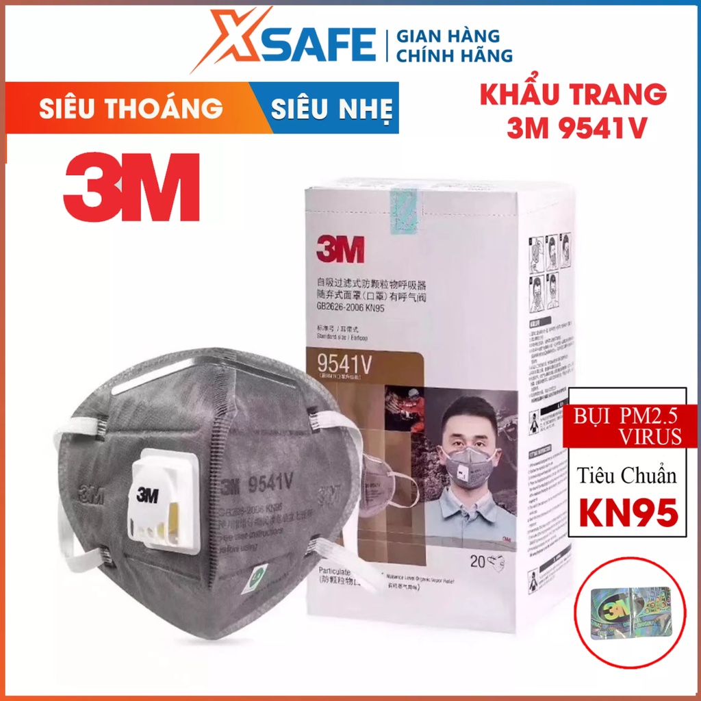 Khẩu trang KN95 3M 9541V Khẩu trang 3D 5 lớp kháng khuẩn, chống bụi mịn, phòng dịch, tiêu chuẩn KN95 chính hãng [XSAFE]