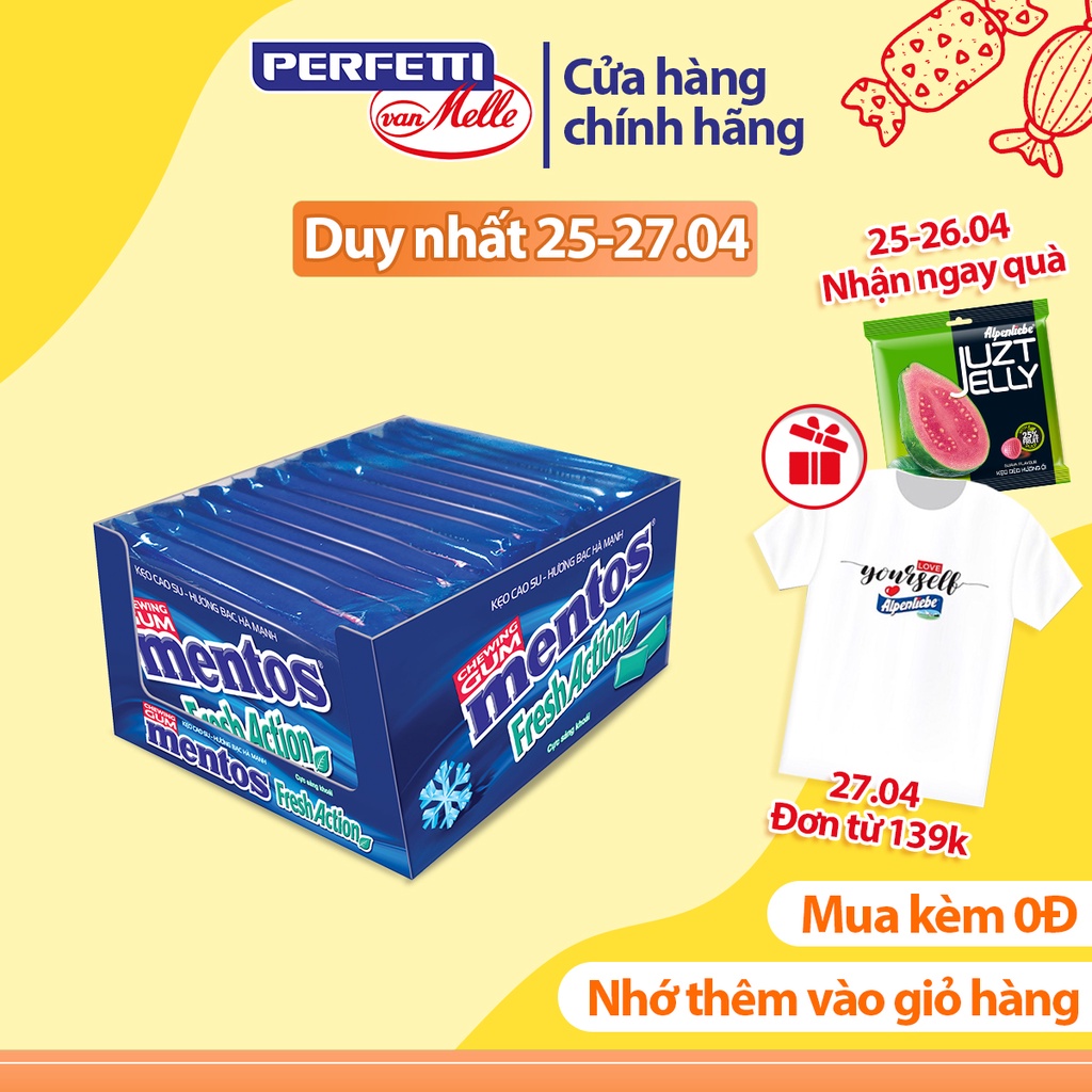 Sing gum Mentos Fresh Action hương bạc hà mạnh (hộp 15 vỉ)