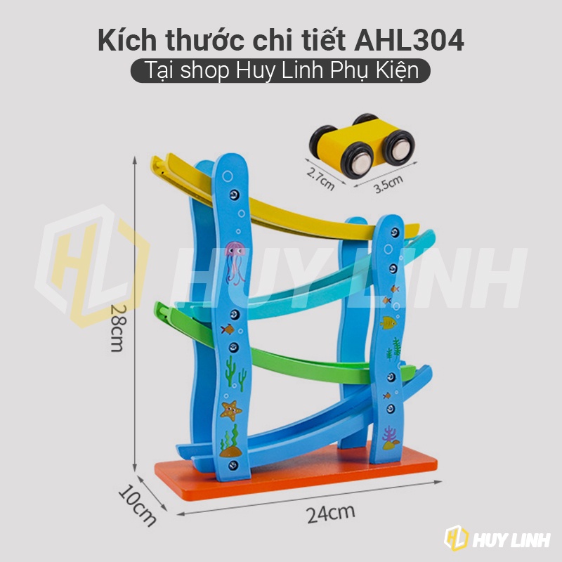 Bộ trò chơi Xe Cầu Trượt Tuột 4 Tầng Bằng Gỗ HL304 - Kèm 4 Xe Gỗ Mini